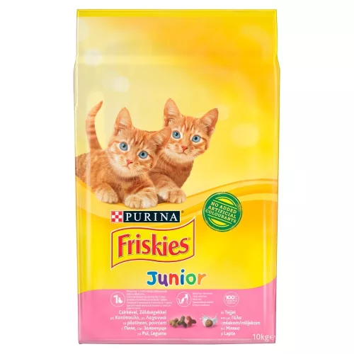 Friskies Junior teljes értékű állateledel kölyökmacskáknak csirkével, tejjel és zöldségekkel 10 kg
