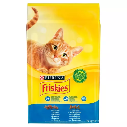 Friskies teljes értékű állateledel felnőtt macskák számára lazaccal és zöldségekkel 10 kg