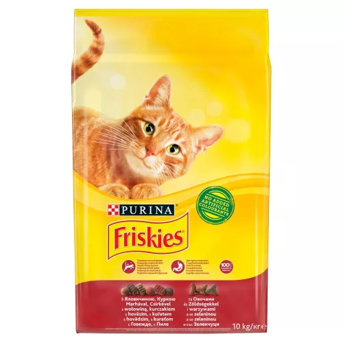 Friskies teljes értékű állateledel felnőtt macskák számára marhával, csirkével és zöldségekkel 10 kg