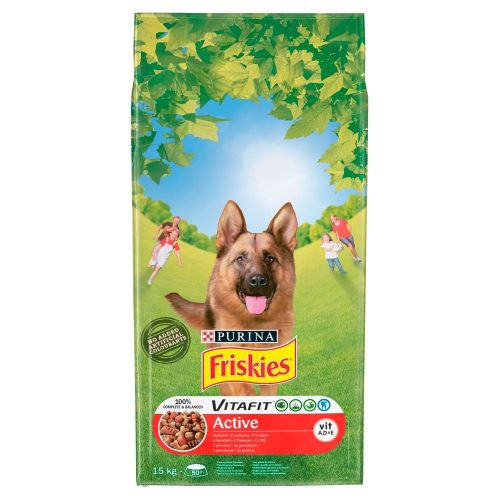 Friskies Vitafit Active teljes értékű állateledel felnőtt kutyák számára marhával 15 kg