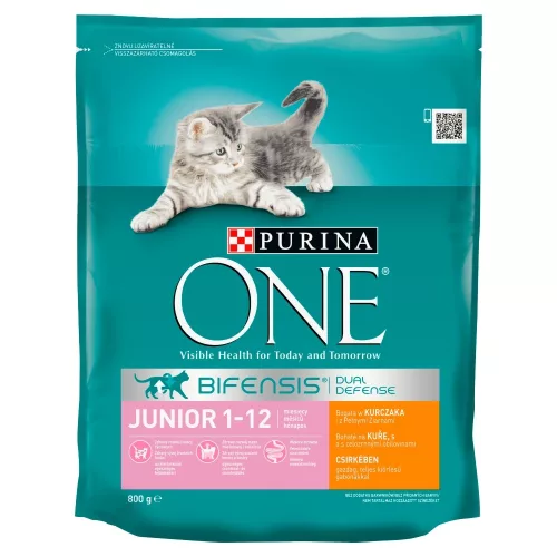 Purina One Junior csirkében gazdag teljes értékű állateledel kölyökmacskák részére 800 g