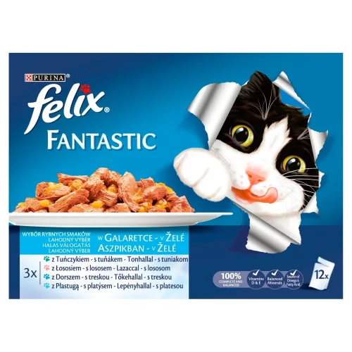 Felix Fantastic Halas Válogatás teljes értékű állateledel felnőtt macskák számára 12 x 85 g
