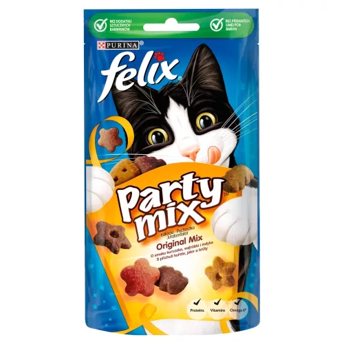 Felix Party Mix Original Mix jutalomfalat macskáknak csirke, máj és pulyka ízesítéssel 60 g