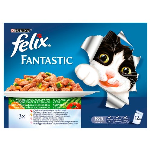 Felix Fantastic Házias Válogatás eledel felnőtt macskák számára zöldségekkel, aszpikban 12 x 85 g