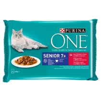   Purina One Senior 7+ Mini Filé nedves macskaeledel szószban marhával & sárgarépával 4 x 85 g (340 g)