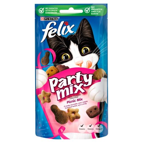 Felix Party Mix Picnic Mix jutalomfalat macskáknak csirke, sajt és pulyka ízesítéssel 60 g