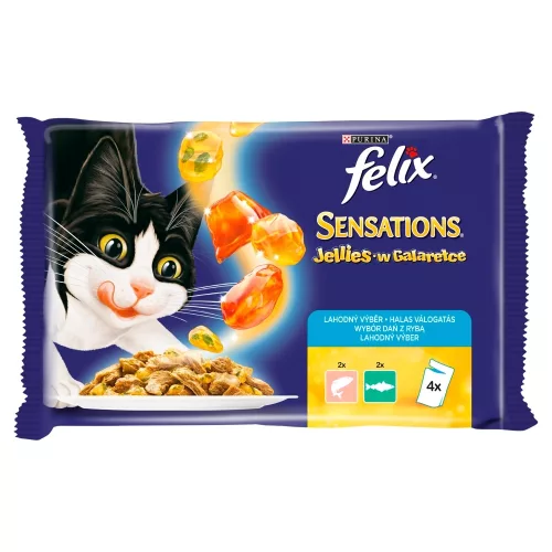 Felix Sensations Halas Válogatás teljes értékű állateledel felnőtt macskák számára 4 x 85 g