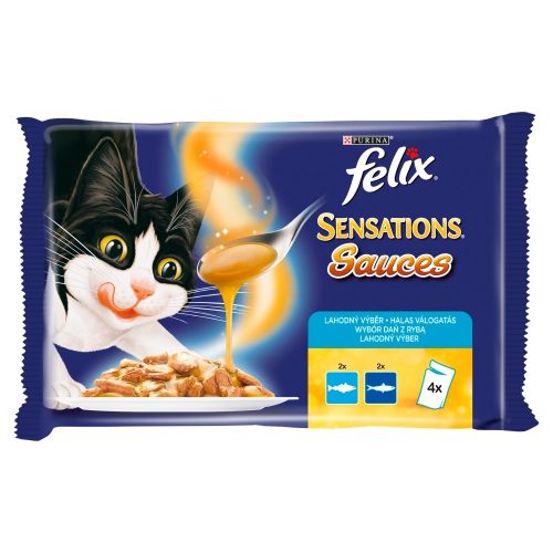 Felix Sensations Halas Válogatás teljes értékű állateledel felnőtt macskák számára 4 x 100 g