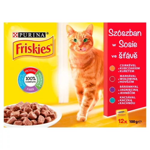 Friskies Szószban Csirkével/Marhával/Báránnyal/Kacsával nedves macskaeledel 12 x 85 g