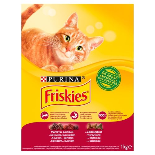 Friskies teljes értékű állateledel felnőtt macskák számára marhával, csirkével és zöldségekkel 1 kg