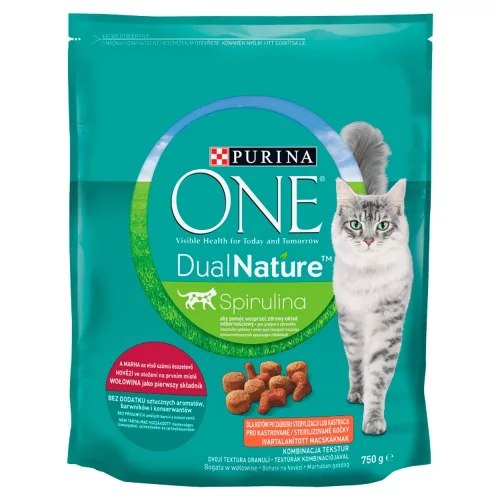 Purina One DualNature Spirulina teljes értékű állateledel ivartalanított macskáknak marhával 750 g