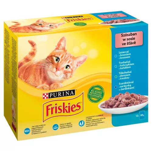 Friskies szószban lazaccal/tonhallal/szardíniával/tőkehallal nedves macskaeledel 12 x 85 g