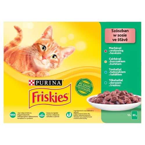 Friskies Szószban Marhával/Csirkével/Tonhallal/Tőkehallal nedves macskaeledel 12 x 85 g