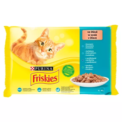 Friskies szószban lazaccal/tonhallal/szardíniával/tőkehallal nedves macskaeledel 4 x 85g