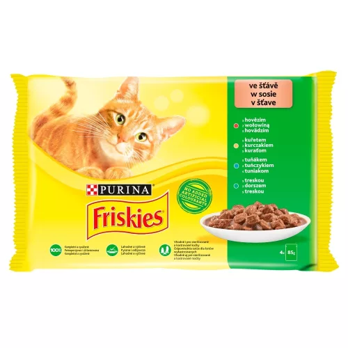 Friskies szószban marhával/csirkével/tonhallal/tőkehallal nedves macskaeledel 4 x 85 g