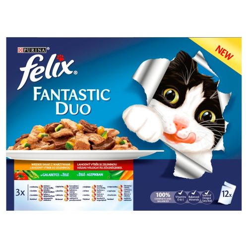 Felix Fantastic Duo Házias válogatás zöldséggel aszpikban nedves macskaeledel 12 x 85 g