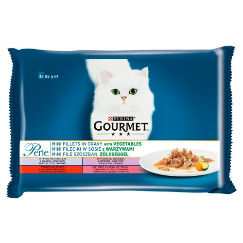 Gourmet Perle mini filé szószban, zöldségekkel teljesértékű állateledel macskáknak 4 x 85 g