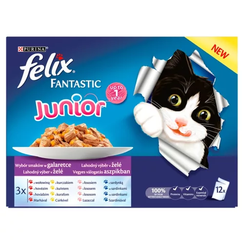 Felix Fantastic Junior Vegyes válogatás aszpikban nedves macskaeledel 12 x 85 g