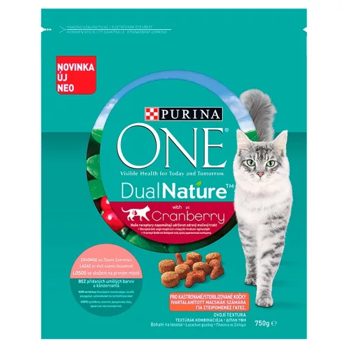 Purina One DualNature Cranberry teljes értékű állateledel ivartalanított macskáknak lazaccal 750 g