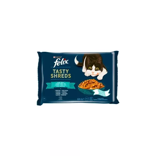 Felix Shreds Halas Válogatás teljes értékű állateledel felnőtt macskáknak szószban 4 x 80 g (320 g)