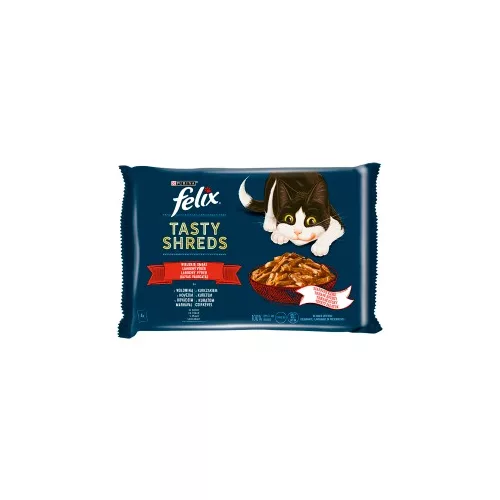 Felix Shreds Házias Válogatás teljes értékű állateledel felnőtt macskáknak szószban 4 x 80 g (320 g)