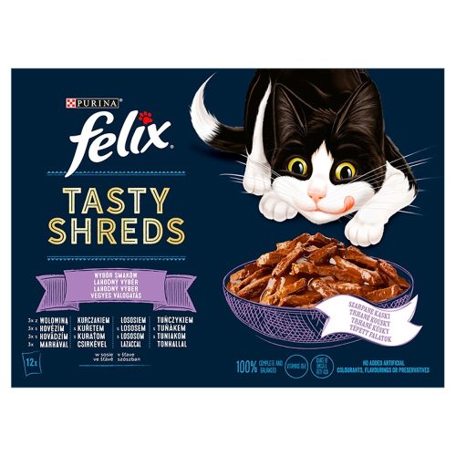 Felix Shreds Vegyes Válogatás teljes értékű eledel felnőtt macskáknak szószban 12 x 80 g (960 g)